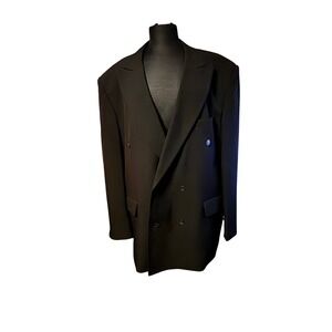 VTG Falcone Black Double Breasted‎ Blazer Jacket 48L Men's Classic Fit Polyester